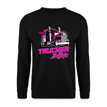 Trucker Babe LKW-Fahrerin Truck Fahrerin Geschenk - Unisex Pullover - Schwarz - Vorne - Alina (178cm) & Michal (187cm)