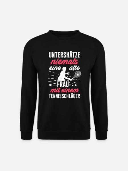Tennis Damen Geschenk alte Frau mit Tennisschläger - Unisex Pullover - Schwarz