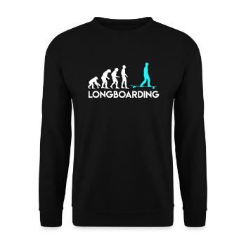 Affe Mensch Longboarder Evolution Entwicklung - Unisex Pullover - Schwarz - Vorne - Alina (178cm) & Michal (187cm)