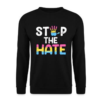 Pansexuell Spruch Stop the Hate Pansexualität - Unisex Pullover - Schwarz - Vorne - Alina (178cm) & Michal (187cm)