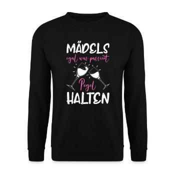 Junggesellin Party JGA Spruch Braut Pegel halten - Unisex Pullover - Schwarz - Vorne - Alina (178cm) & Michal (187cm)