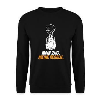 Mein Zug meine Regeln Eisenbahn Bahn Zug - Unisex Pullover - Schwarz - Vorne - Alina (178cm) & Michal (187cm)