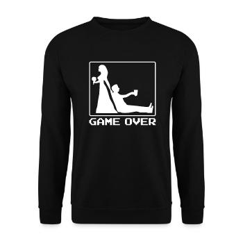 Lustiger Bräutigam Spruch Game Over Gaming Spruch - Unisex Pullover - Schwarz - Vorne - Alina (178cm) & Michal (187cm)
