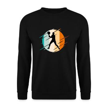 Tennis Kunst Tennisspieler Vorhand Tennistraining - Unisex Pullover - Schwarz - Vorne - Alina (178cm) & Michal (187cm)