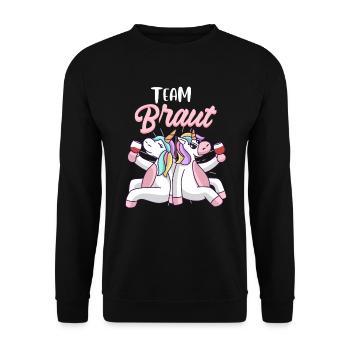 Team Braut Einhorn Geschenk Junggesellin JGA - Unisex Pullover - Schwarz - Vorne - Alina (178cm) & Michal (187cm)