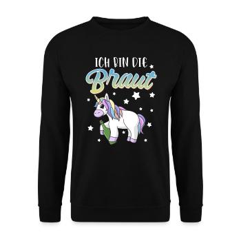 Ich bin die Braut Junggesellin Einhorn - Unisex Pullover - Schwarz - Vorne - Alina (178cm) & Michal (187cm)