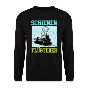 Modelleisenbahn Modellbauer Spruch Gleise - Unisex Pullover - Schwarz - Vorne - Alina (178cm) & Michal (187cm)