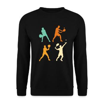Tennis Silhouette Tennis Geschenk für Männer - Unisex Pullover - Schwarz - Vorne - Alina (178cm) & Michal (187cm)