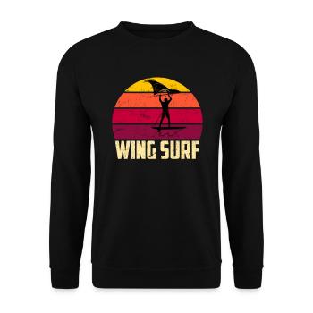 Retro Wing Surf Wing Foil Geschenk Foil Surf - Unisex Pullover - Schwarz - Vorne - Alina (178cm) & Michal (187cm)