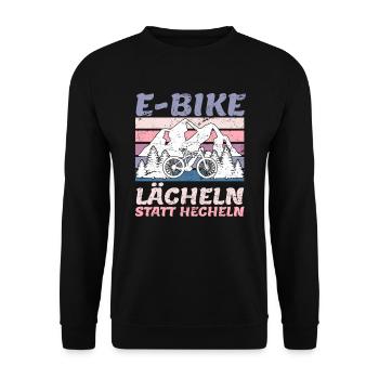 E-Bike lächeln statt hecheln EBiker Geschenk - Unisex Pullover - Schwarz - Vorne - Alina (178cm) & Michal (187cm)