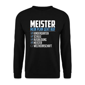 Meister Geschenk Weltherrschaft Plan geht auf - Unisex Pullover - Schwarz - Vorne - Alina (178cm) & Michal (187cm)