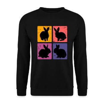 Vintage Hasen Kaninchen Nagetier Geschenk - Unisex Pullover - Schwarz - Vorne - Alina (178cm) & Michal (187cm)