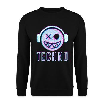 Techno DJ Gesicht Elektro Face Smile Kopfhörer - Unisex Pullover - Schwarz - Vorne - Alina (178cm) & Michal (187cm)