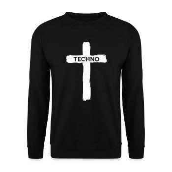 Techno Musik Kreuz - Unisex Pullover - Schwarz - Vorne - Alina (178cm) & Michal (187cm)