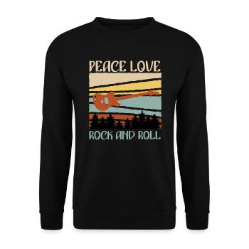 Vintage Gitarren Spruch Peace Love Rock n Roll - Unisex Pullover - Schwarz - Vorne - Alina (178cm) & Michal (187cm)
