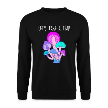 Lets take a trip LSD Acid Pilze Party Drogen - Unisex Pullover - Schwarz - Vorne - Alina (178cm) & Michal (187cm)