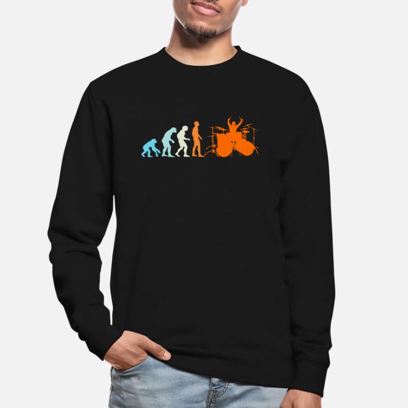 Schlagzeuger Drummer Evolution Affe Mensch Unisex Pullover