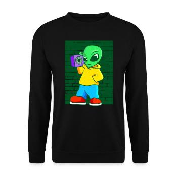 Alien Old School Hip Hop Kofferradio Street Art - Sweat-shirt Unisexe - noir - Devant - Alina (178cm) & Michal (187cm)