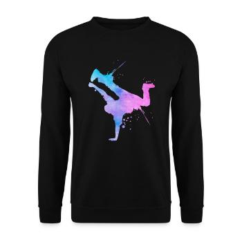 Street Art Breakdancer Moderne Abstrakte Kunst - Unisex Pullover - Schwarz - Vorne - Alina (178cm) & Michal (187cm)