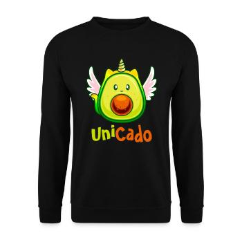 Unicado lustiges Einhorn Avocado Design Veganer - Unisex Pullover - Schwarz - Vorne - Alina (178cm) & Michal (187cm)