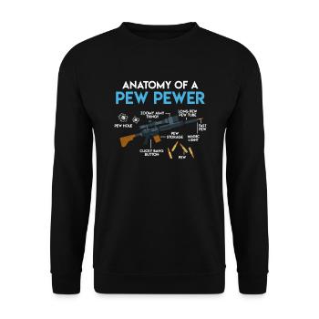 Waffen Schießstand Spruch Anatomy of a Pew Pewer - Unisex Pullover - Schwarz - Vorne - Alina (178cm) & Michal (187cm)