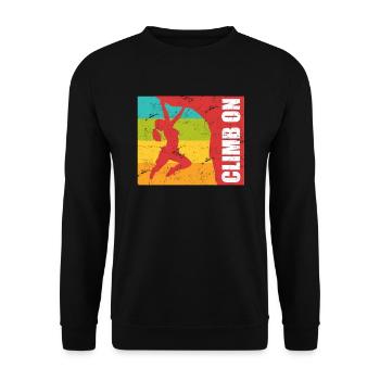 Kletter Frau Boulder Damen Spruch Climb on - Unisex Pullover - Schwarz - Vorne - Alina (178cm) & Michal (187cm)