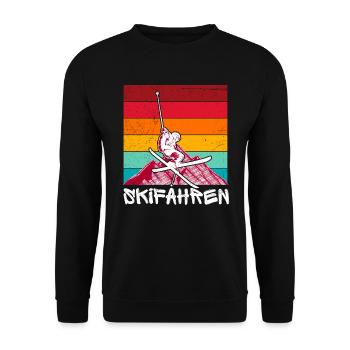 Ski Skifahren Winter Retro Skifahrer - Unisex Pullover - Schwarz - Vorne - Alina (178cm) & Michal (187cm)