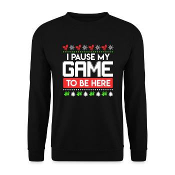 Pause my Game to be here Gaming Ugly Christmas - Sweat-shirt Unisexe - noir - Devant - Alina (178cm) & Michal (187cm)