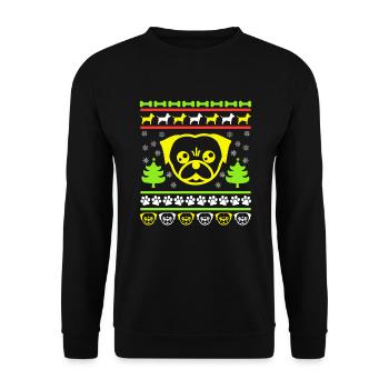 Hunde Mops HUndebesitzer Ugly Christmas Spaß - Unisex Pullover - Schwarz - Vorne - Alina (178cm) & Michal (187cm)
