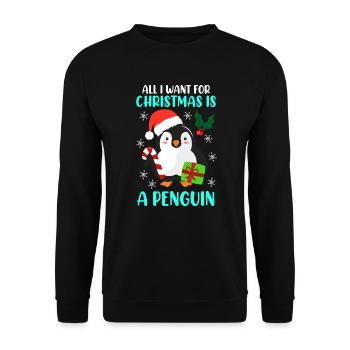 Weihnachtswunsch Pinguin Weihnachten - Unisex Pullover - Schwarz - Vorne - Alina (178cm) & Michal (187cm)