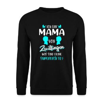 Zwillingsmama mit Superkräften Muttertag - Unisex Pullover - Schwarz - Vorne - Alina (178cm) & Michal (187cm)