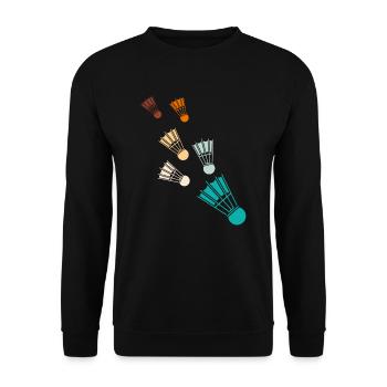 Retro Badminton Federbälle Shuttlecocks - Unisex Pullover - Schwarz - Vorne - Alina (178cm) & Michal (187cm)