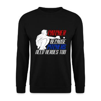 Catcher Baseball Spruch Baseballer - Unisex Pullover - Schwarz - Vorne - Alina (178cm) & Michal (187cm)