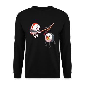 Lustiger Sushi Kampf Sushi Lover Kawaii Fechten - Unisex Pullover - Schwarz - Vorne - Alina (178cm) & Michal (187cm)