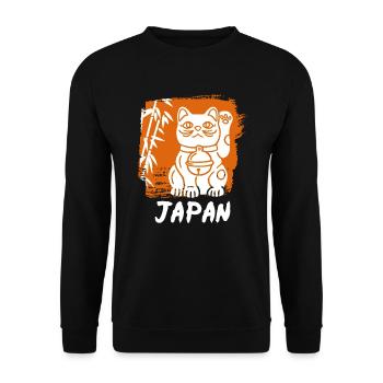 Waving Cat Maneki-Neko Japan Kitten - Unisex Sweatshirt - black - Front - Alina (178cm) & Michal (187cm)