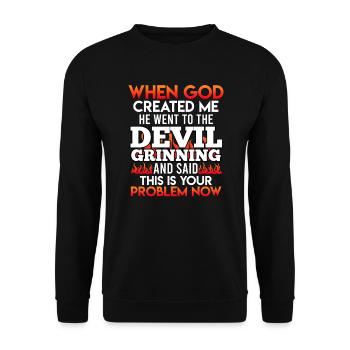 Funny Devil Devil God Your Problem - Unisex Sweatshirt - black - Front - Alina (178cm) & Michal (187cm)