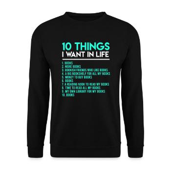 Liste de souhaits Livres Lire Des livres Bookworm - Sweat-shirt Unisexe - noir - Devant - Alina (178cm) & Michal (187cm)
