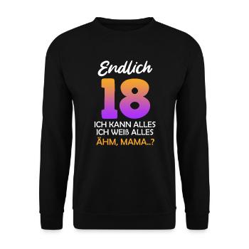 18ème anniversaire enfin adulte je peux tout faire - Sweat-shirt Unisexe - noir - Devant - Alina (178cm) & Michal (187cm)