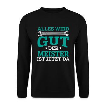 Meisterschule und Meisterprüfung bestanden - Unisex Pullover - Schwarz - Vorne - Alina (178cm) & Michal (187cm)