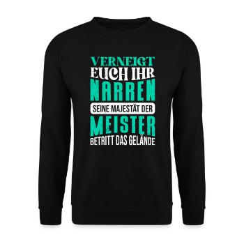 Meisterprüfung bestanden Meisterschule Meister - Unisex Pullover - Schwarz - Vorne - Alina (178cm) & Michal (187cm)