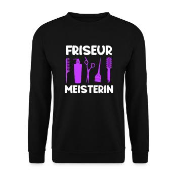 Friseur Meisterin Meister - Unisex Pullover - Schwarz - Vorne - Alina (178cm) & Michal (187cm)