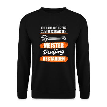 Lizenz zum Besserwissen Meisterprüfung - Unisex Pullover - Schwarz - Vorne - Alina (178cm) & Michal (187cm)