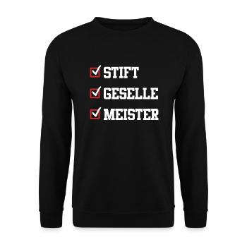 Stift Geselle Meister Meisterprüfung bestanden - Unisex Pullover - Schwarz - Vorne - Alina (178cm) & Michal (187cm)