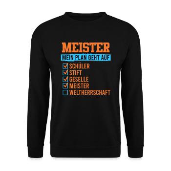 Meisterprüfung bestanden Plan geht auf - Unisex Pullover - Schwarz - Vorne - Alina (178cm) & Michal (187cm)