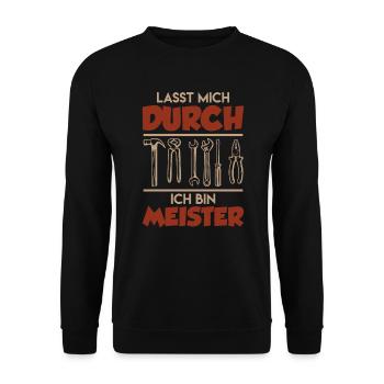 Meister Meisterprüfung Meisterbrief Meistertitel - Unisex Pullover - Schwarz - Vorne - Alina (178cm) & Michal (187cm)