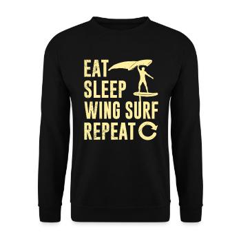 Wing Foil Eat Sleep Wing Surf Repeat Wing Foiler - Unisex Pullover - Schwarz - Vorne - Alina (178cm) & Michal (187cm)