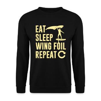 Wing Foiler Eat Sleep Wing Foil Repeat Wing Surf - Unisex Pullover - Schwarz - Vorne - Alina (178cm) & Michal (187cm)