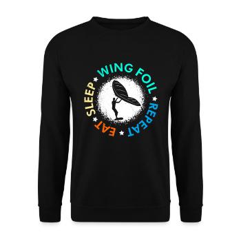 Eat Sleep Wing Foil Repeat Wing Surfer - Unisex Sweatshirt - black - Front - Alina (178cm) & Michal (187cm)