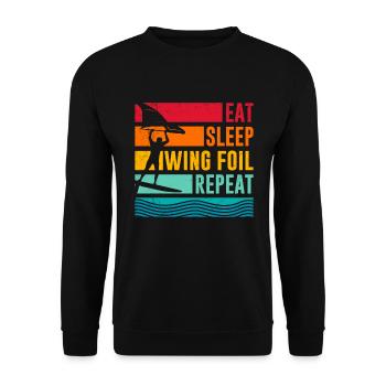 Wing Surf Eat Sleep Wing Foil Repeat Wing Surfer - Unisex Pullover - Schwarz - Vorne - Alina (178cm) & Michal (187cm)