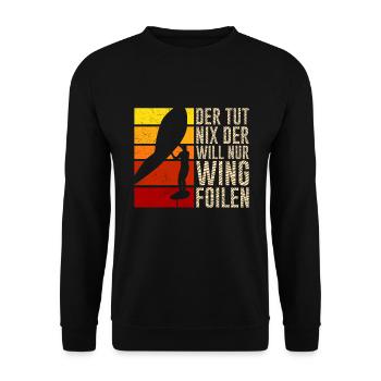 Der will nur Wing Foilen Wing Surf - Unisex Pullover - Schwarz - Vorne - Alina (178cm) & Michal (187cm)